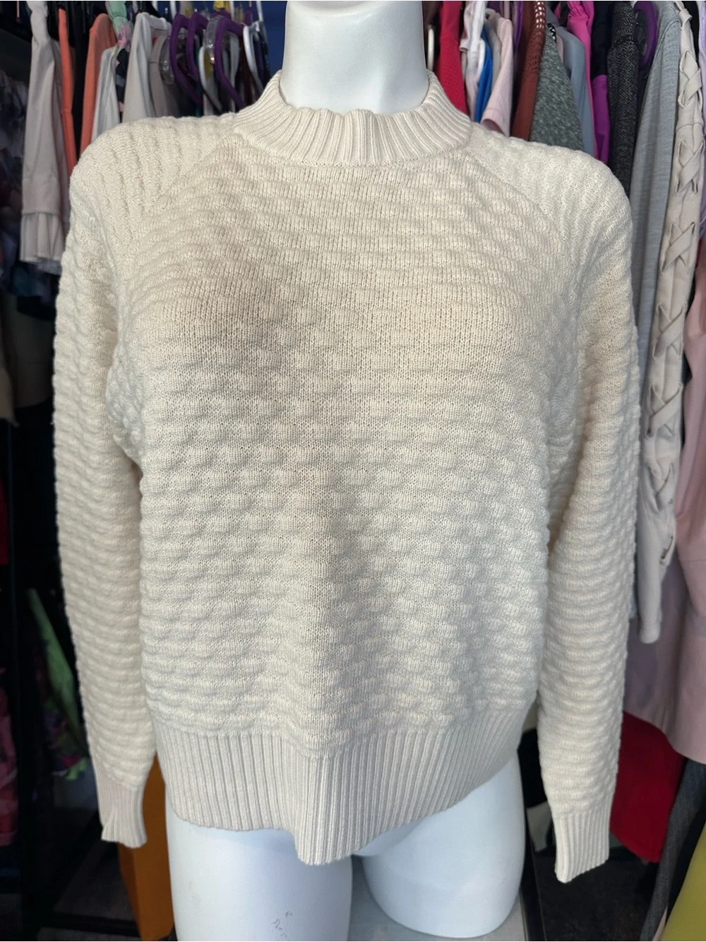lululemon athletica Cashemere Blend Cream Textured Crewneck Sweater
